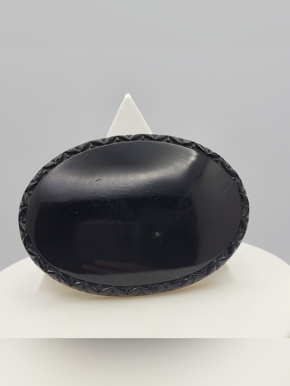 Vintage Genuine Czech Black Glass Oval Brooch Jet Mourning Style
